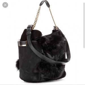 RARE JIMMY CHOO ANNA CALF HAIR FUR SHOULDER BAG.